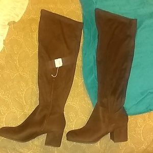 Christian Siriano Thigh High Boots Brown Suede